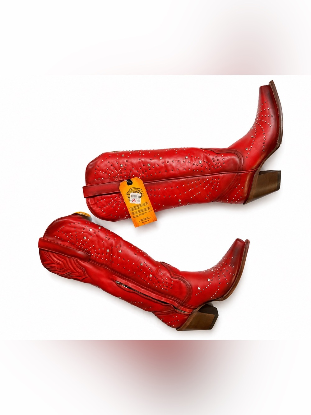Corral Red Studded Tall Western Boots Sz 7 Snip Toe Side Zip NWT - Picture 10 of 16